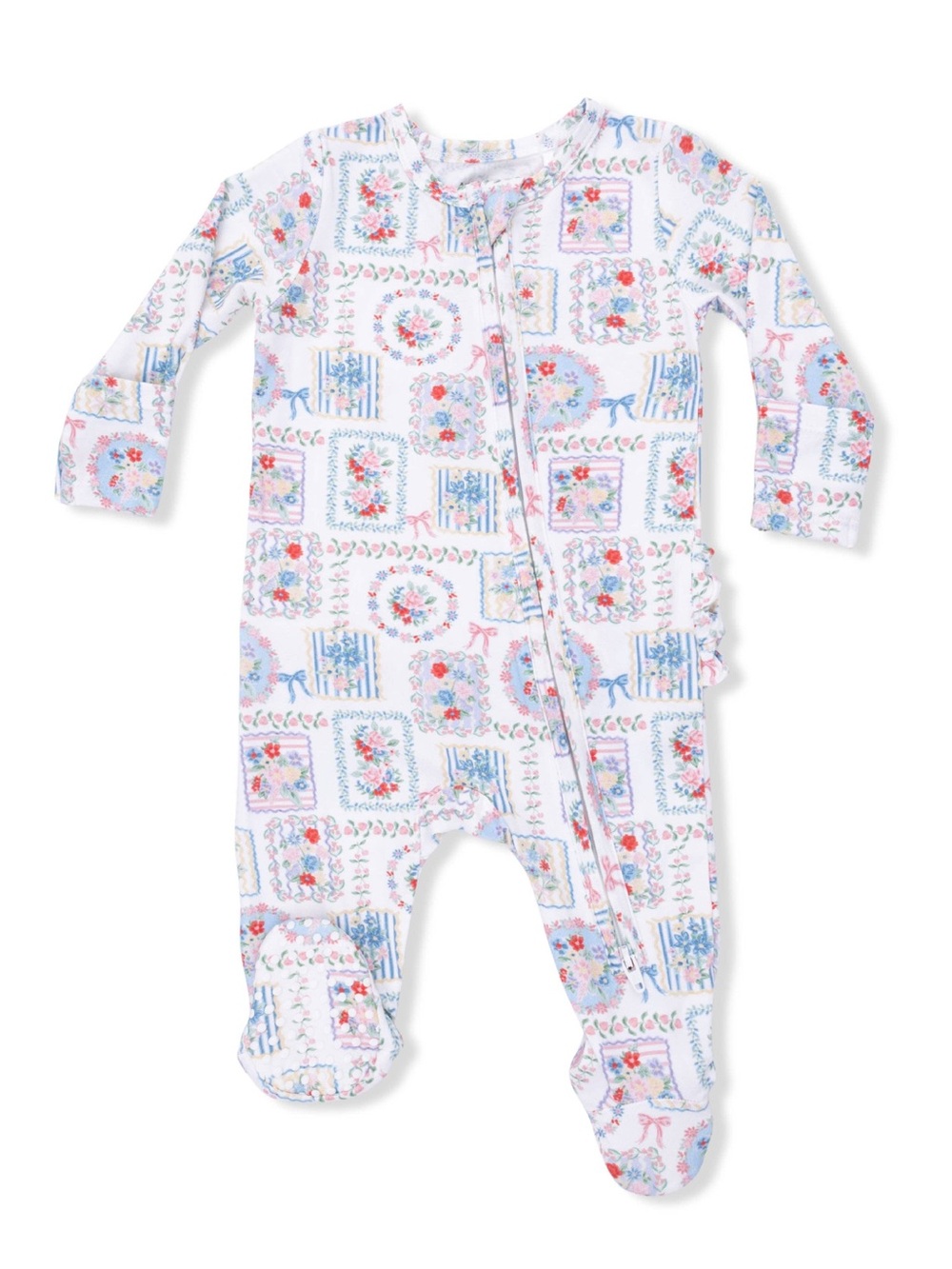 Angel Dear Patchwork Footie Floral Print Ruffle Back 0-3 3-6 6-9 months